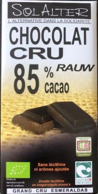 Tablette de chocolat 85 % cacao cru
